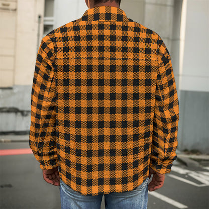 Orange Buffalo Plaid Print Men's Shirt Jacket