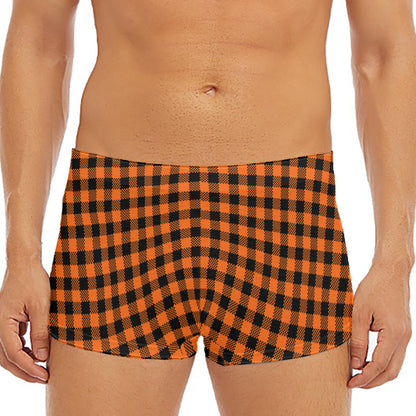 Orange Buffalo Plaid Print Men's Short Boxer Briefs