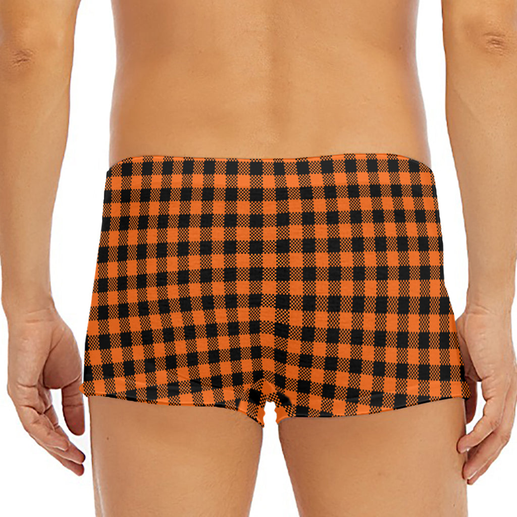 Orange Buffalo Plaid Print Men's Short Boxer Briefs