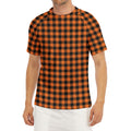 Orange Buffalo Plaid Print Men's Short Sleeve Rash Guard