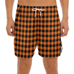 Orange Buffalo Plaid Print Men's Split Running Shorts