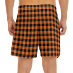Orange Buffalo Plaid Print Men's Split Running Shorts