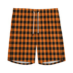 Orange Buffalo Plaid Print Men's Sports Shorts