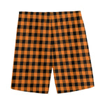 Orange Buffalo Plaid Print Men's Sports Shorts
