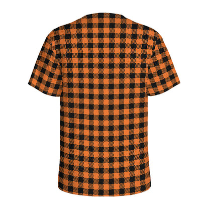 Orange Buffalo Plaid Print Men's Sports T-Shirt