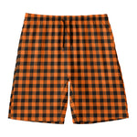 Orange Buffalo Plaid Print Men's Swim Trunks