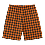 Orange Buffalo Plaid Print Men's Swim Trunks