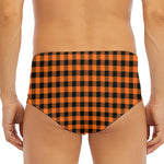 Orange Buffalo Plaid Print Men's Triangle Swim Briefs