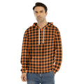 Orange Buffalo Plaid Print Men's Velvet Pullover Hoodie