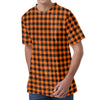 Orange Buffalo Plaid Print Men's Velvet T-Shirt