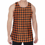 Orange Buffalo Plaid Print Men's Velvet Tank Top