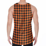 Orange Buffalo Plaid Print Men's Velvet Tank Top