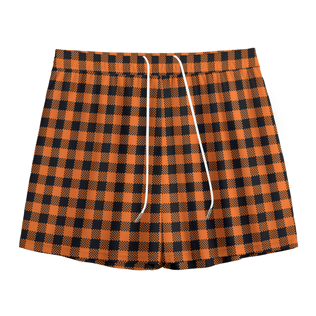 Orange Buffalo Plaid Print Mesh Shorts
