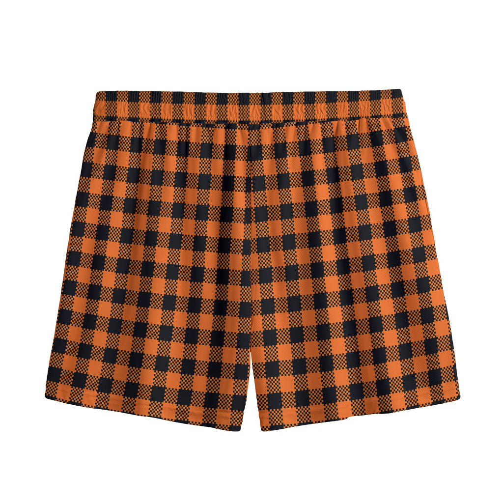 Orange Buffalo Plaid Print Mesh Shorts