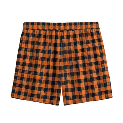 Orange Buffalo Plaid Print Mesh Shorts