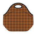 Orange Buffalo Plaid Print Neoprene Lunch Bag