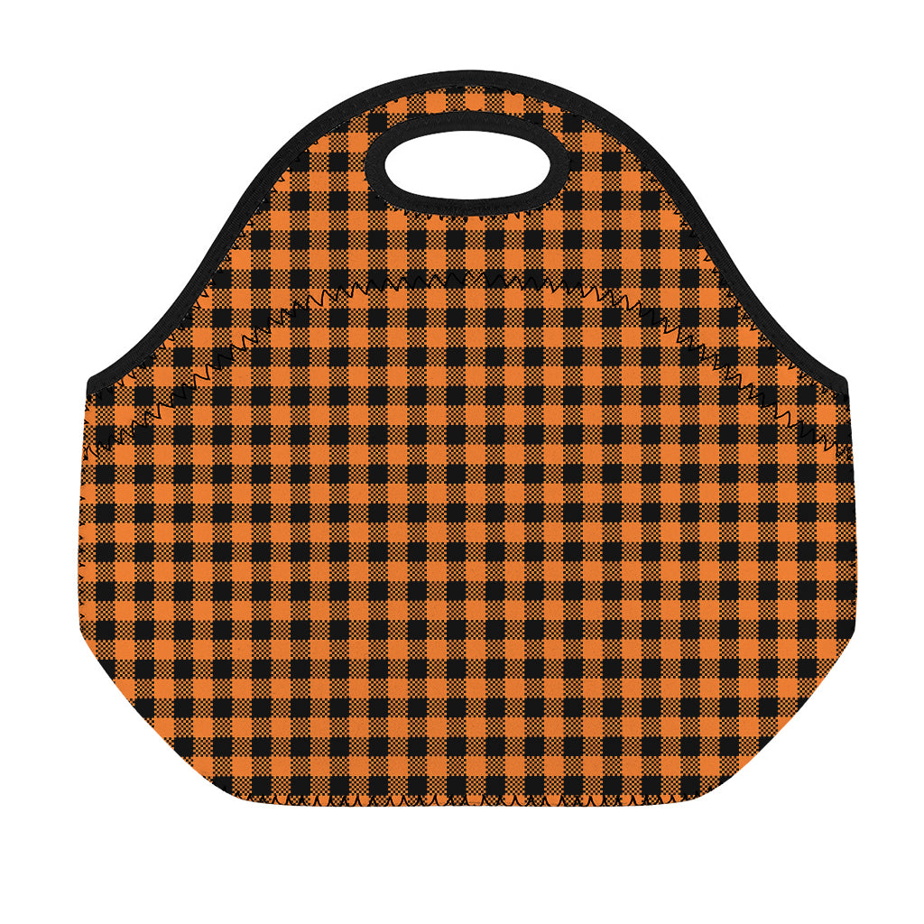 Orange Buffalo Plaid Print Neoprene Lunch Bag
