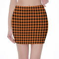 Orange Buffalo Plaid Print Pencil Mini Skirt