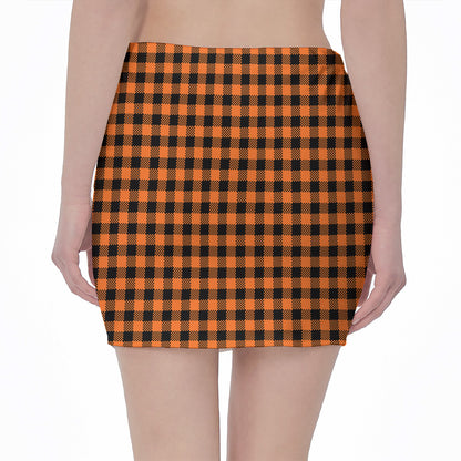 Orange Buffalo Plaid Print Pencil Mini Skirt