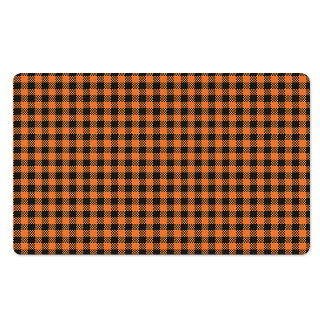 Orange Buffalo Plaid Print Polyester Doormat