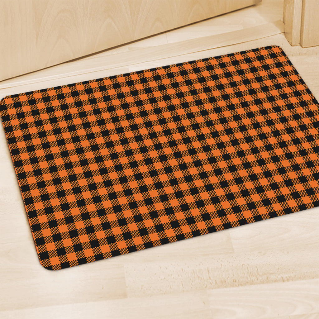 Orange Buffalo Plaid Print Polyester Doormat