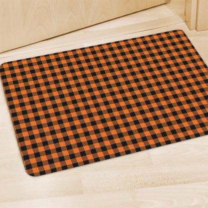 Orange Buffalo Plaid Print Polyester Doormat