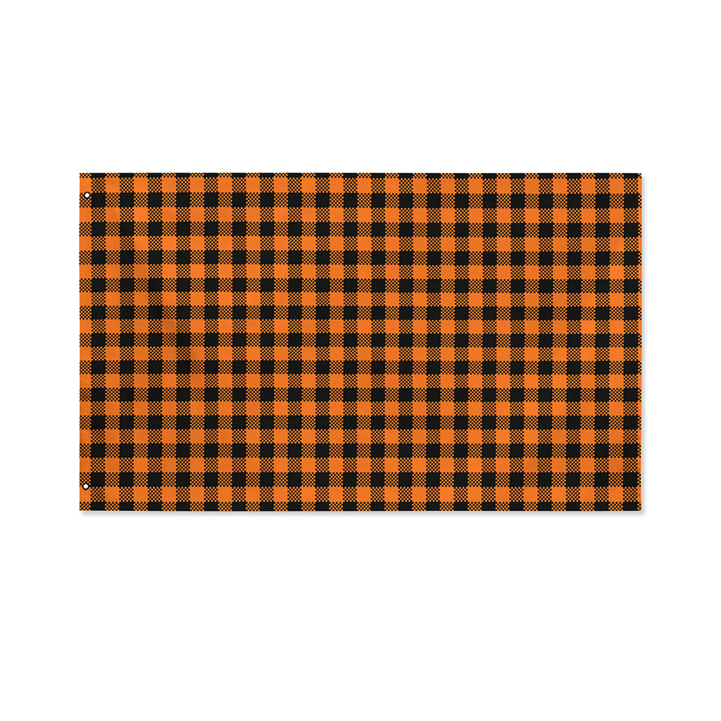Orange Buffalo Plaid Print Polyester Flag