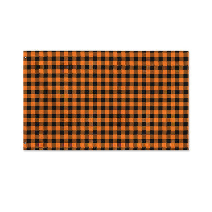 Orange Buffalo Plaid Print Polyester Flag
