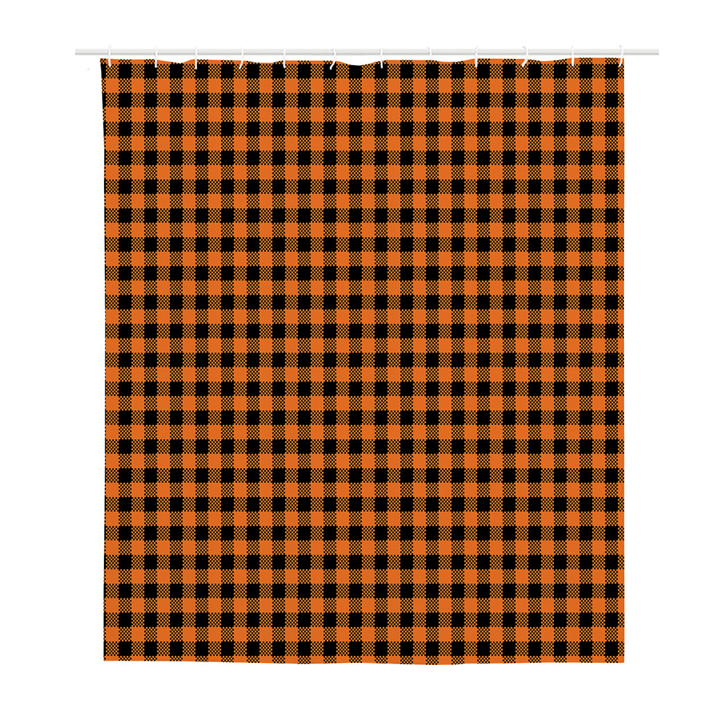 Orange Buffalo Plaid Print Polyester Shower Curtain