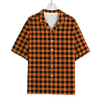Orange Buffalo Plaid Print Rayon Hawaiian Shirt