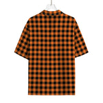 Orange Buffalo Plaid Print Rayon Hawaiian Shirt