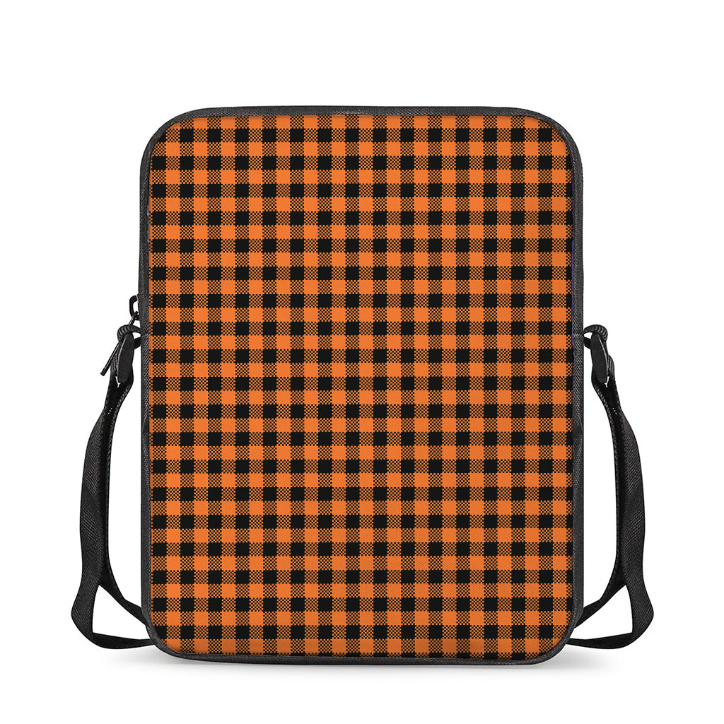 Orange Buffalo Plaid Print Rectangular Crossbody Bag