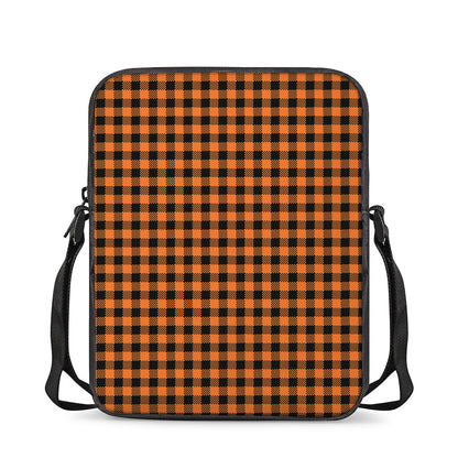 Orange Buffalo Plaid Print Rectangular Crossbody Bag
