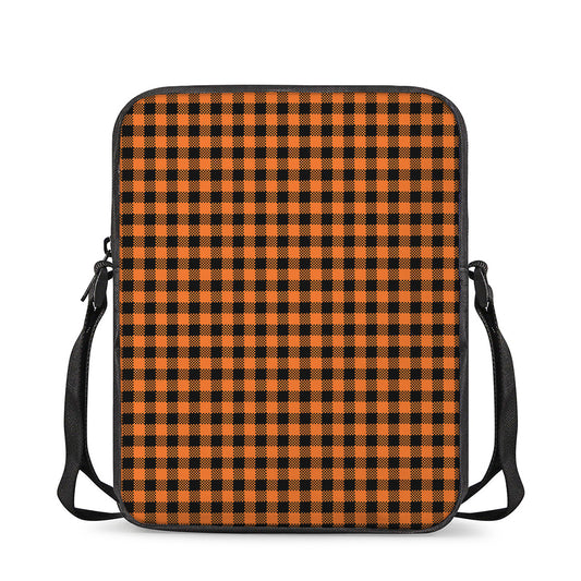 Orange Buffalo Plaid Print Rectangular Crossbody Bag