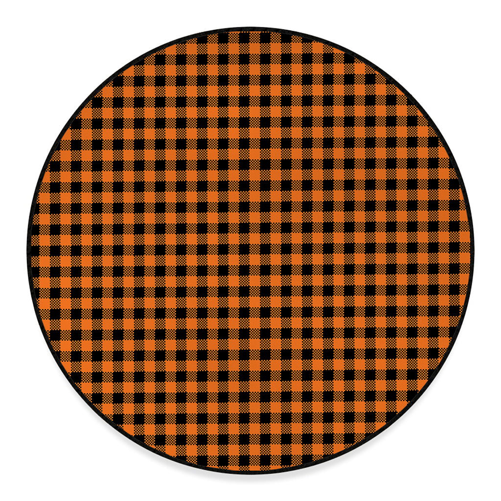 Orange Buffalo Plaid Print Round Floor Mat