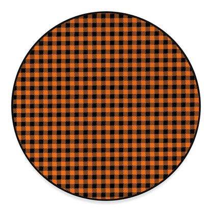 Orange Buffalo Plaid Print Round Floor Mat