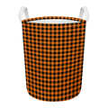 Orange Buffalo Plaid Print Round Laundry Basket