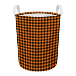 Orange Buffalo Plaid Print Round Laundry Basket