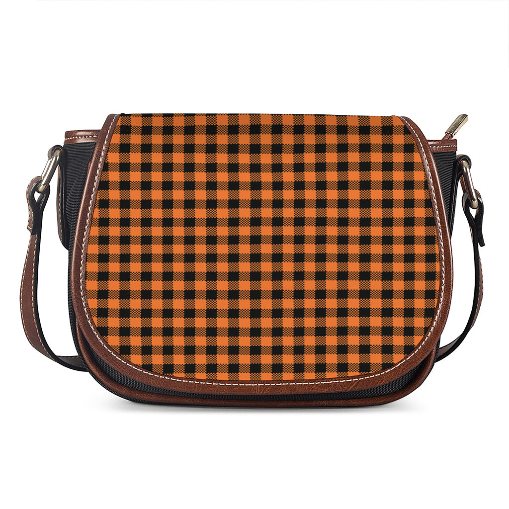 Orange Buffalo Plaid Print Saddle Bag