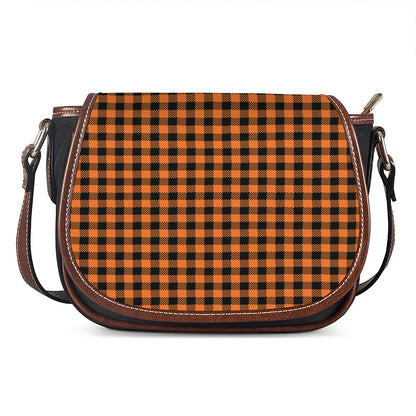 Orange Buffalo Plaid Print Saddle Bag