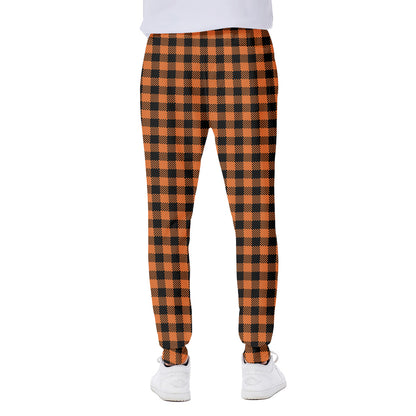 Orange Buffalo Plaid Print Scuba Joggers