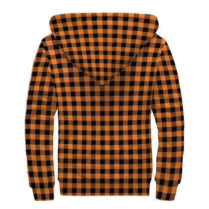 Orange Buffalo Plaid Print Sherpa Lined Zip Up Hoodie