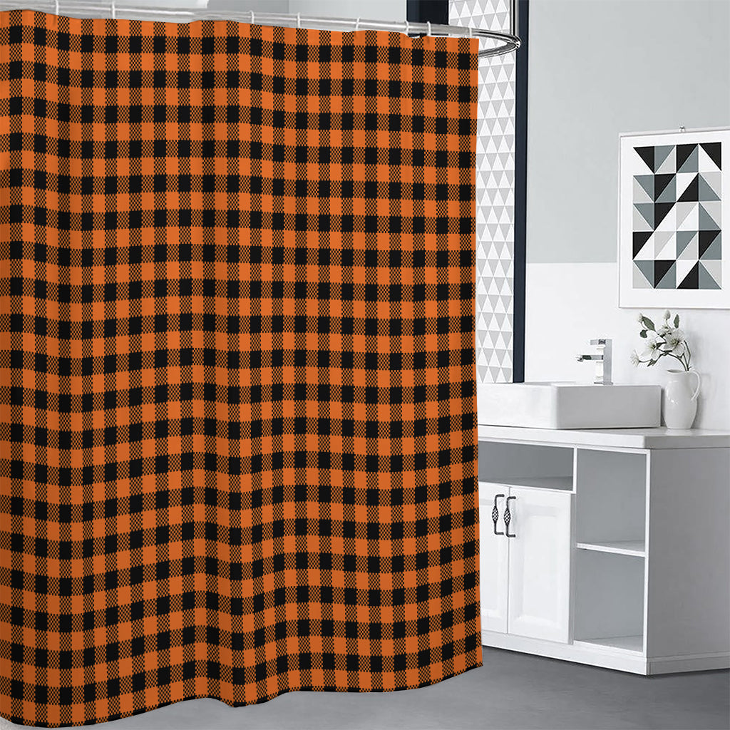 Orange Buffalo Plaid Print Shower Curtain