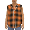 Orange Buffalo Plaid Print Sleeveless Baseball Jersey