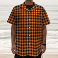 Orange Buffalo Plaid Print Textured Short Sleeve Shirt