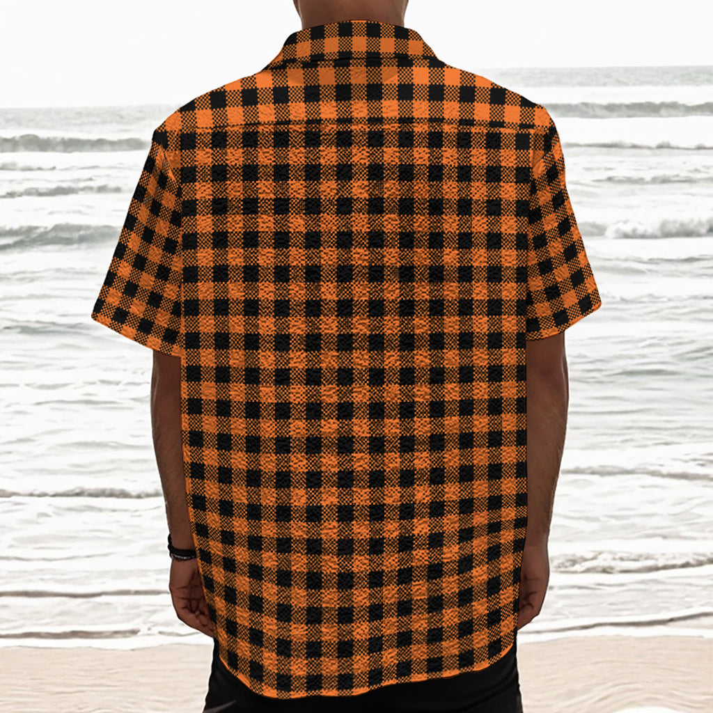 Orange Buffalo Plaid Print Textured Short Sleeve Shirt