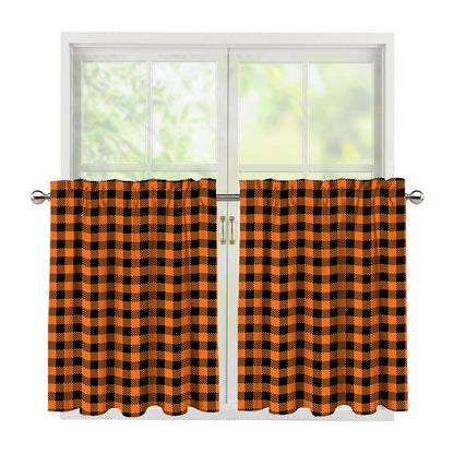 Orange Buffalo Plaid Print Tier Curtains