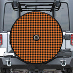 Orange Buffalo Plaid Print Tire Cover With Camera Hole
