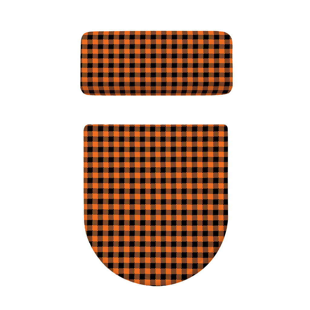 Orange Buffalo Plaid Print Toilet Lid And Tank Cover Set