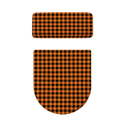 Orange Buffalo Plaid Print Toilet Lid And Tank Cover Set